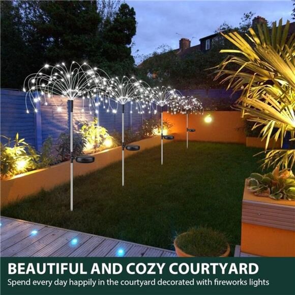 Solar Outdoor Garden Lights, 2 Pack 180 LED Copper Wire Solar Firework Lights - Picture 4 of 7